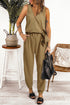 Deep V-Neck Sleeveless Solid Jumpsuit